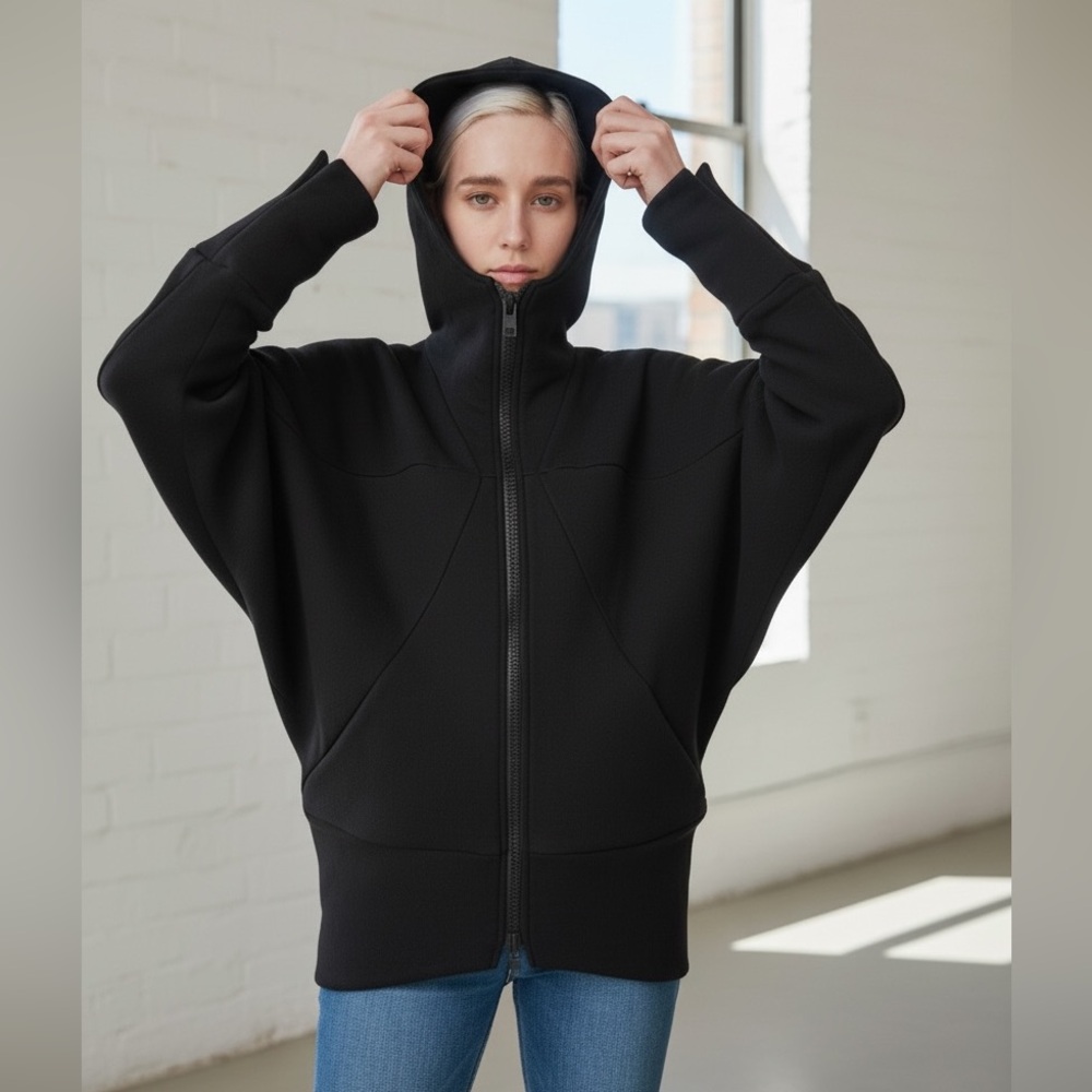 Zero + Maria Cornejo Black Oversized Hooded Zip Jacket